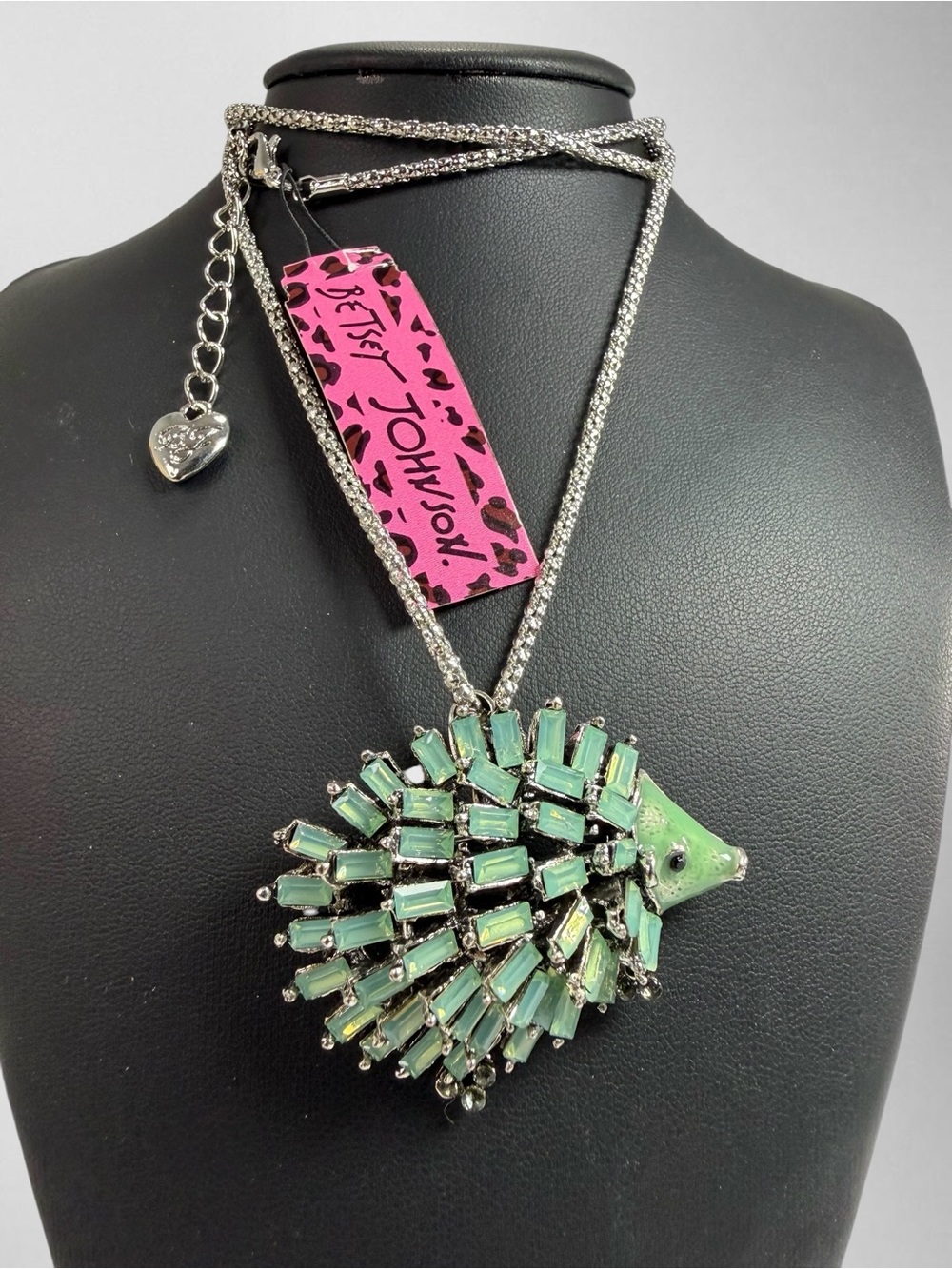 Betsey Johnson Mint Green Hedgehog Crystal Statement Necklace